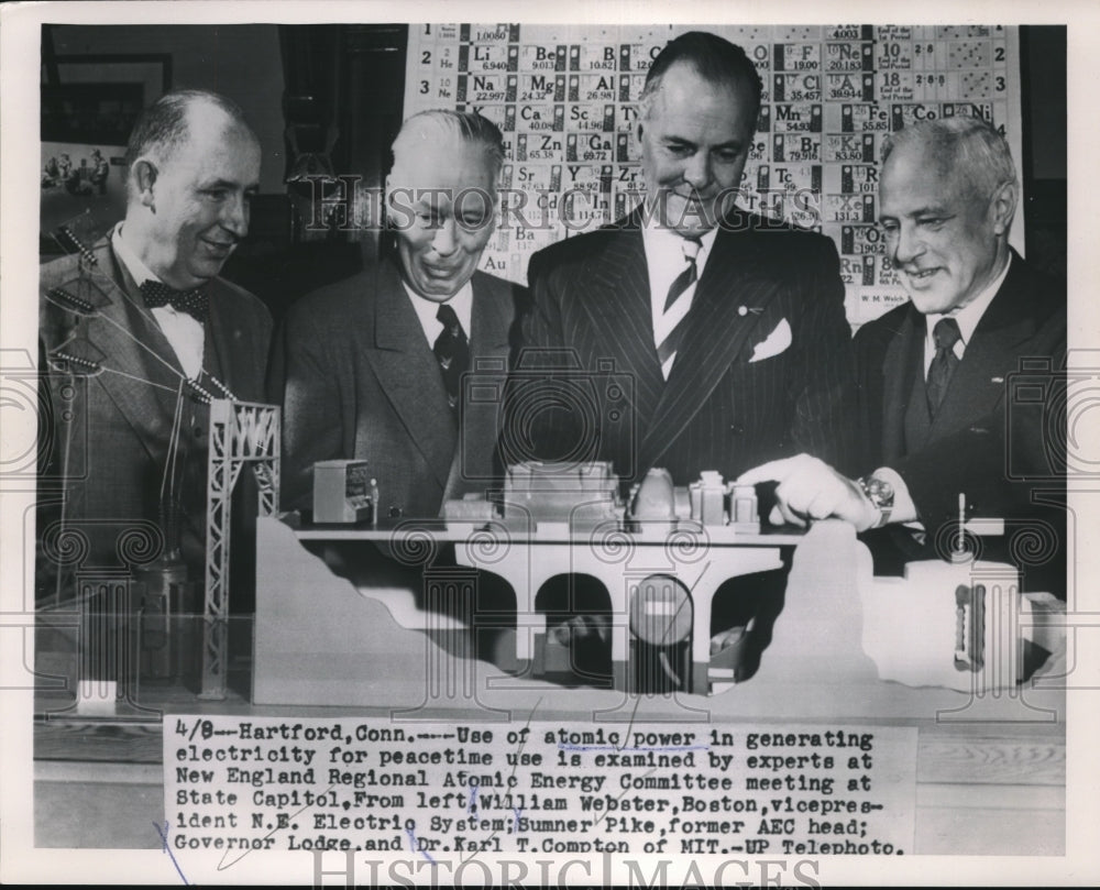 1954 Press Photo William Webster, Sumner Pike, Governer Lodge, Karl T. Compton. - Historic Images