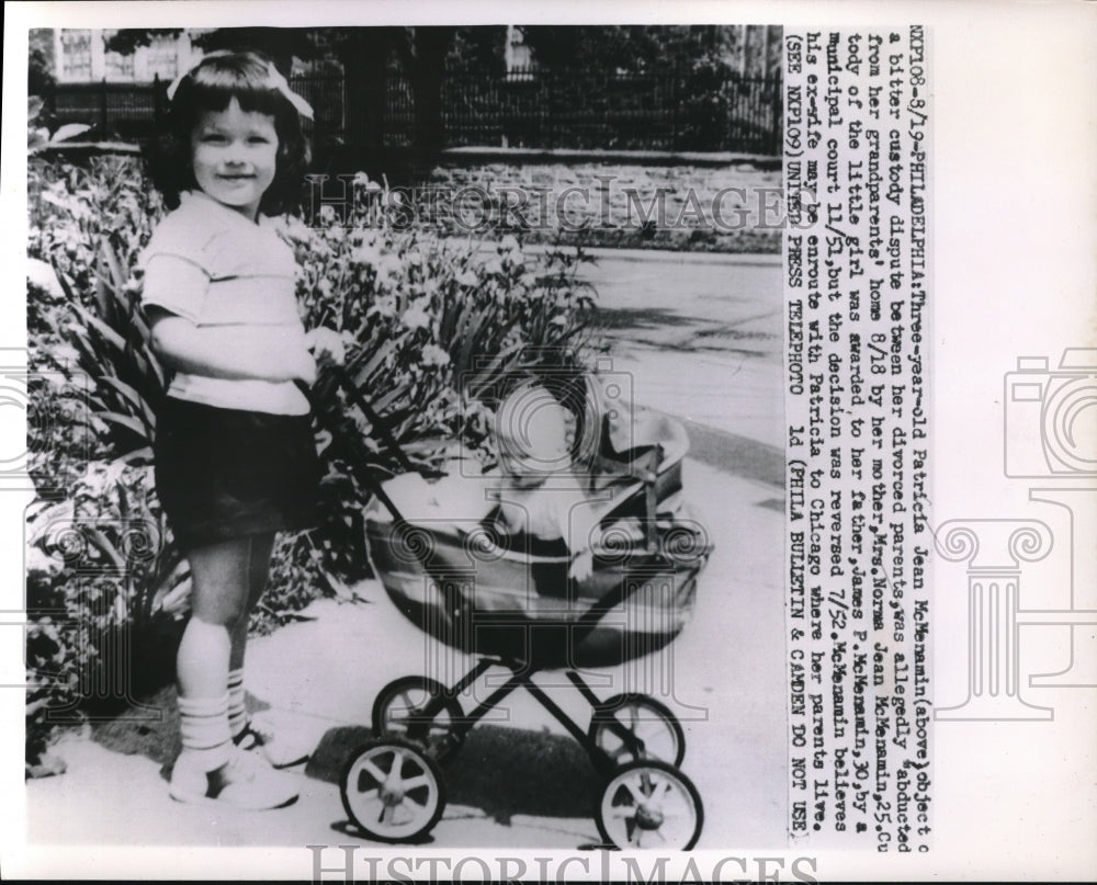 1952 Press Photo Patricia McMenamin Before Abducted By Mother - Historic Images