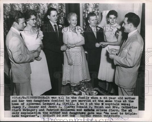1956 Press Photo mother/2 daughters married at same time Alderman Leonard Civill - Historic Images