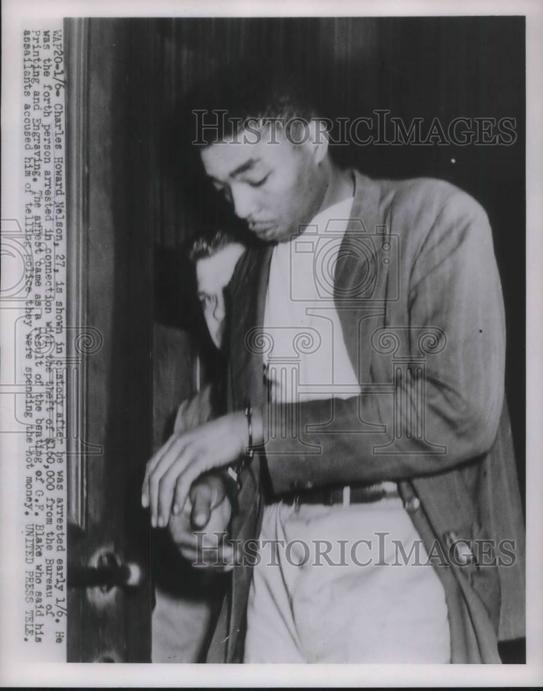 1954 Press Photo , Charles Howard Nelson, 27 arrested in connection with theft. - Historic Images