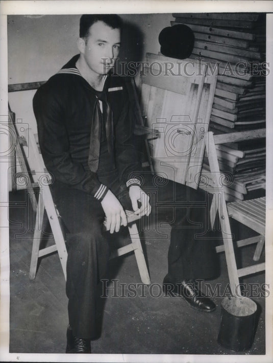 1944 Press Photo Matthew T. Smith at Court Marshal on charges of stabbing. - Historic Images