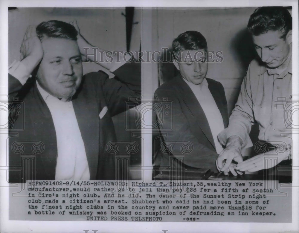 1955 Press Photo Wealthy Manufacturer Richard Shubert Arrested For Liquor Theft - Historic Images