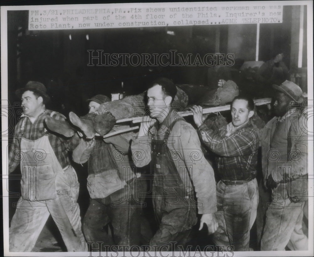 1947 Workman Injured 4th Floor Collapsed at Philadelphia Roto Plant - Historic Images