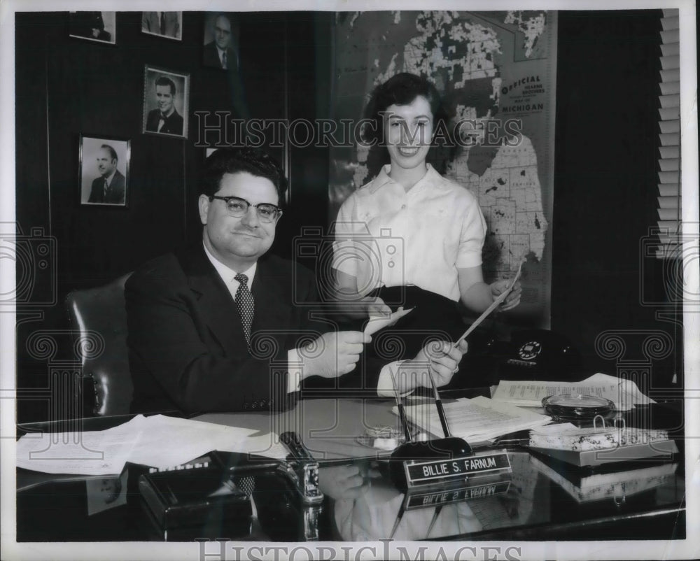 1956 Billie Farnum Michigan State Secretary Talks Car Registration - Historic Images