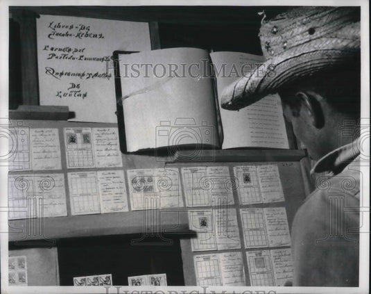 1954 Communist Party Members pasted stamps into these books. - Historic Images