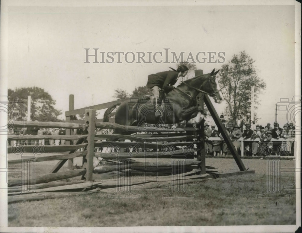 1929 Press Photo Caral Gimbel Jumps Horse At Mineola Long Island Show-Historic Images