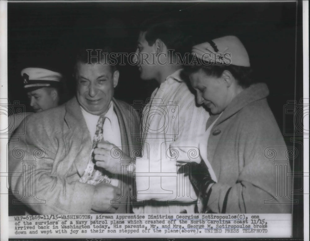 1954 North Carolina Navy Plane Crash Survivor Sotiropoulos &amp; Parents - Historic Images