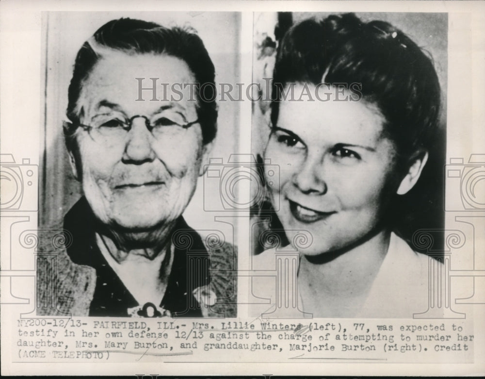 1947 Press Photo Mrs. Lillie Winter against the charge of attempted murder - Historic Images