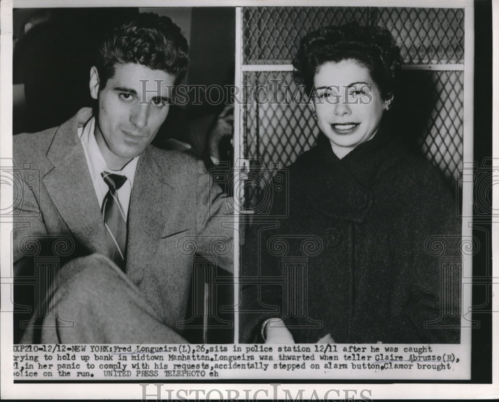 1953 Press Photo Fred Longueria in police station held up bank Manhattan-Historic Images