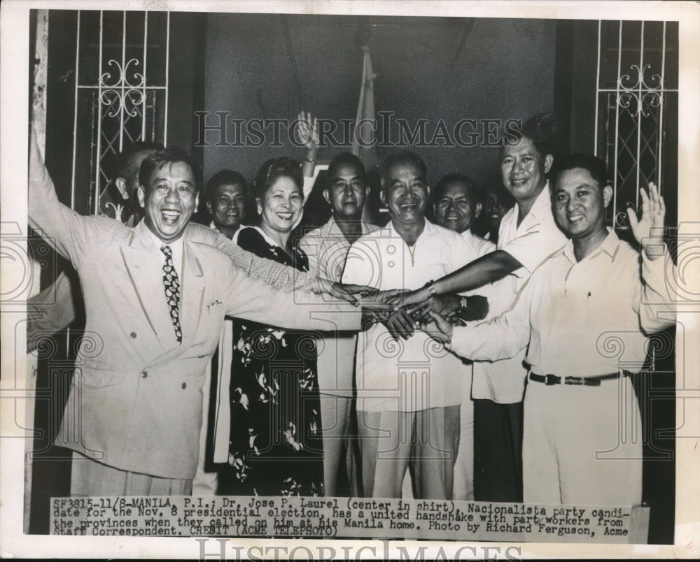 1949 Press Photo Jose Laurel, Nacionalista Party candidate for pres. Philippines - Historic Images