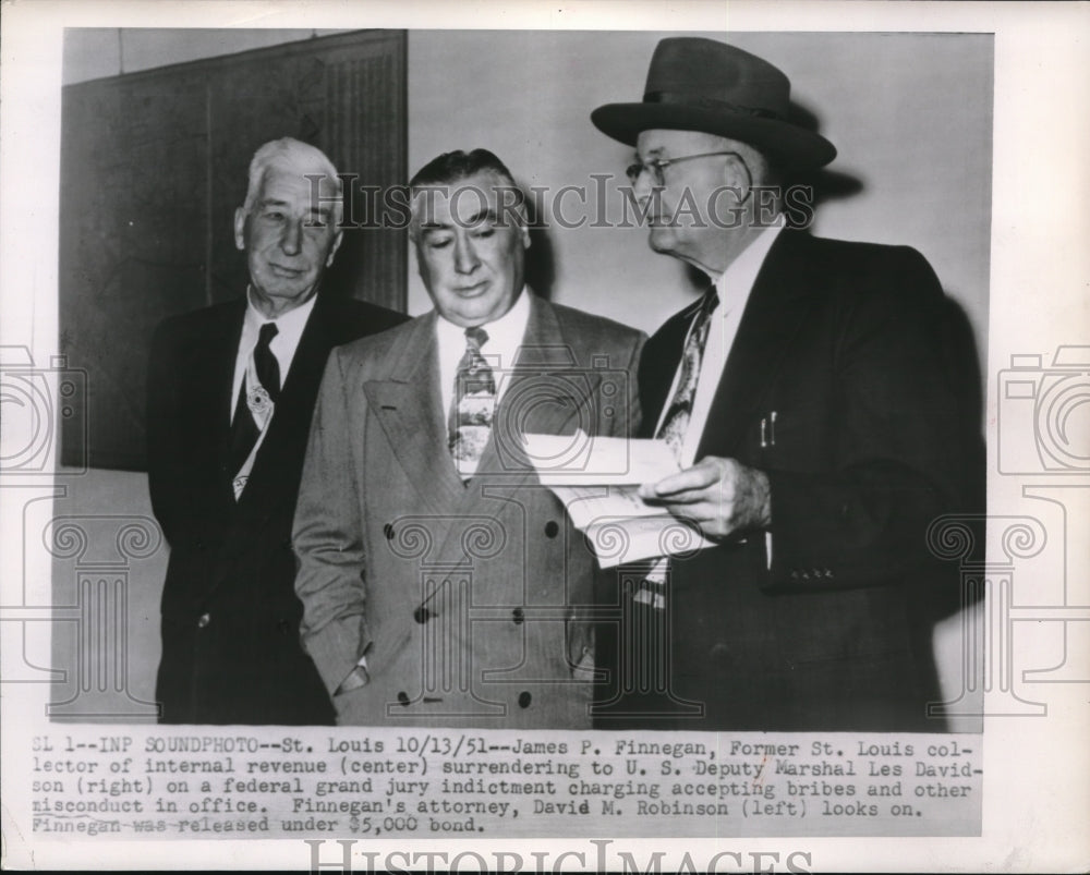 1951 Former IRS Collector James Finnegan Surrenders To US Marshals - Historic Images