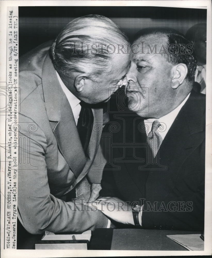 Press Photo Warren R Austin Chief delegate Sec General Trygve Lie - Historic Images