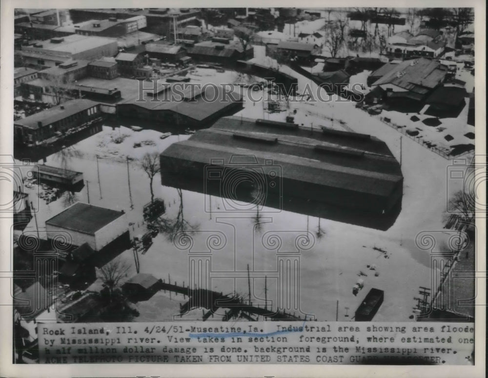 1951 Mississippi River Floods Industrial Area in Muscatine, IA - Historic Images