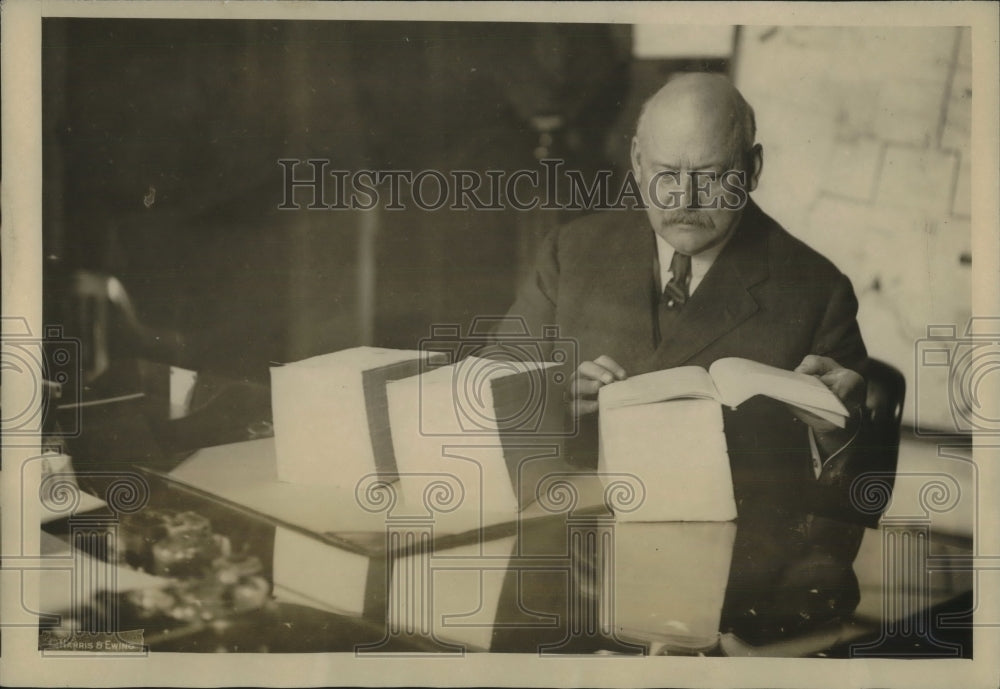1923 Press Photo Secretary of War John Weeks Reading Report - nec23246 - Historic Images