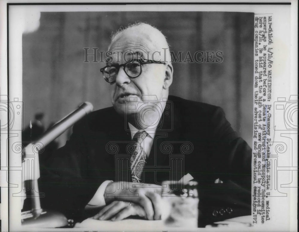 1960 Press Photo Dr Chauncey D Leake Ohio State University Medical Expert - Historic Images