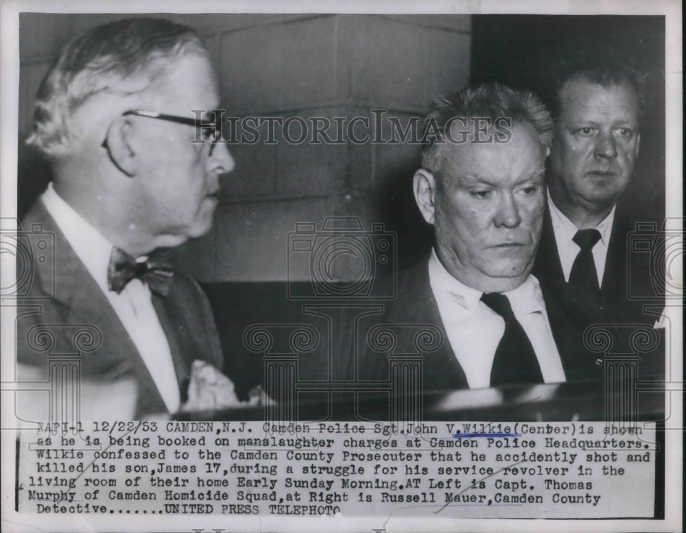 1953 Press Photo SGT. John V. Wilkie Booked on manslaughter in Camden NJ - Historic Images