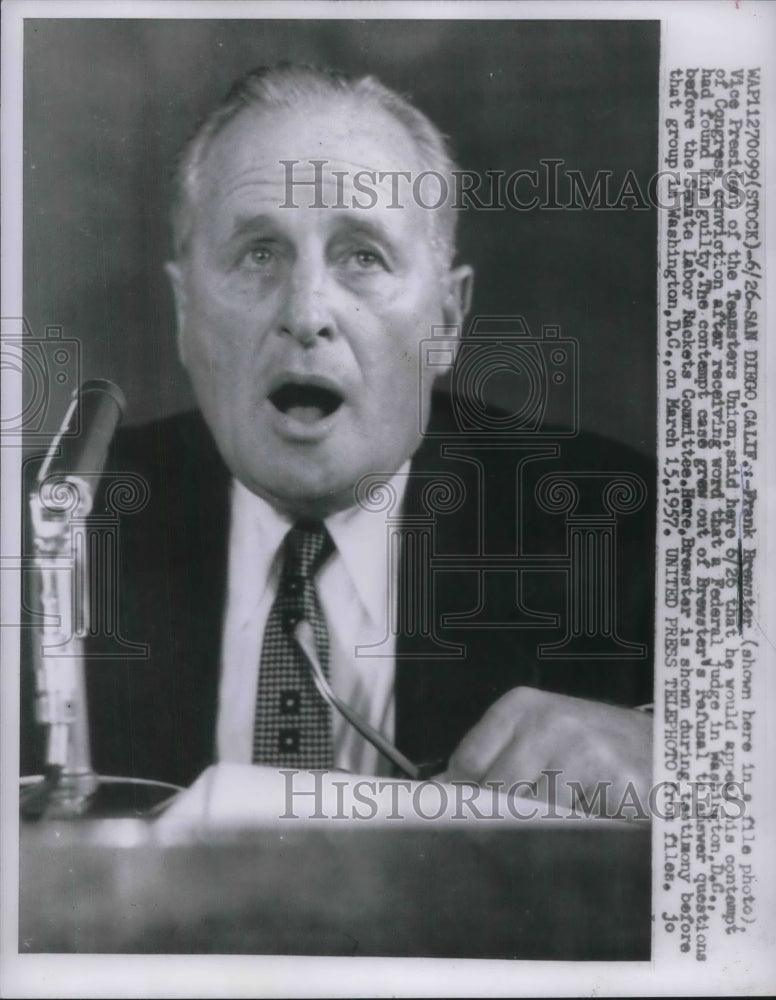 1957 Teamsters President Frank Brewster to Appeal Contempt Ruling - Historic Images