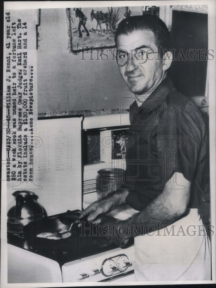 1950 Press Photo William J. Nenni a cook named heir to fortune. - Historic Images