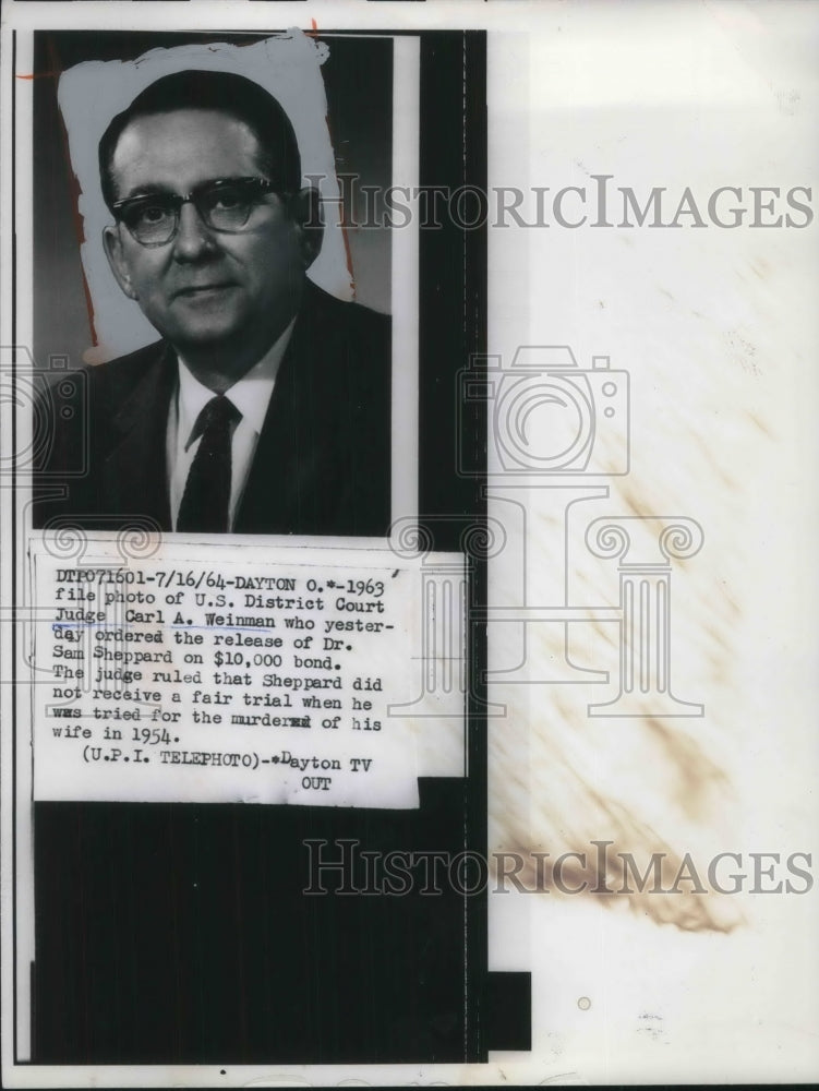 1964 Press Photo US Dsitric tCourt Judge Carl Weiman ordered release of Sam - Historic Images