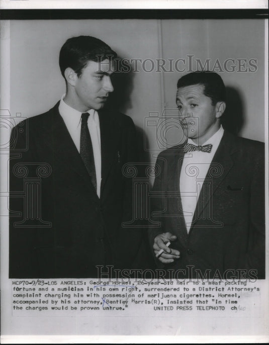 1954 Press Photo George Hormel Heir to Meat Packing Fortune (L) & Attorney Harru - Historic Images