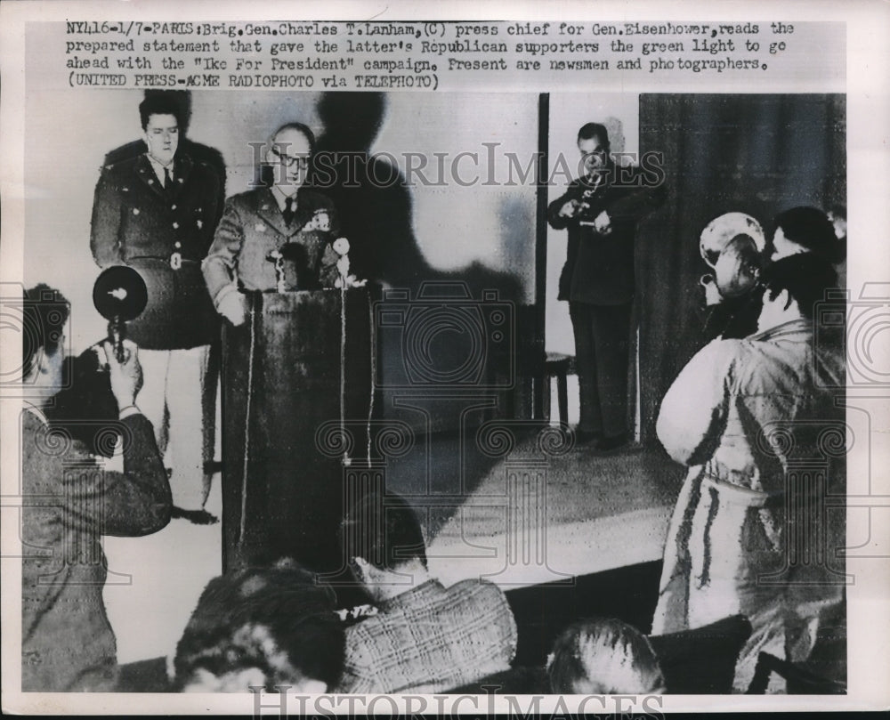 1952 Brig General Charles Lanham Press Chief for Gen Eisenhower - Historic Images