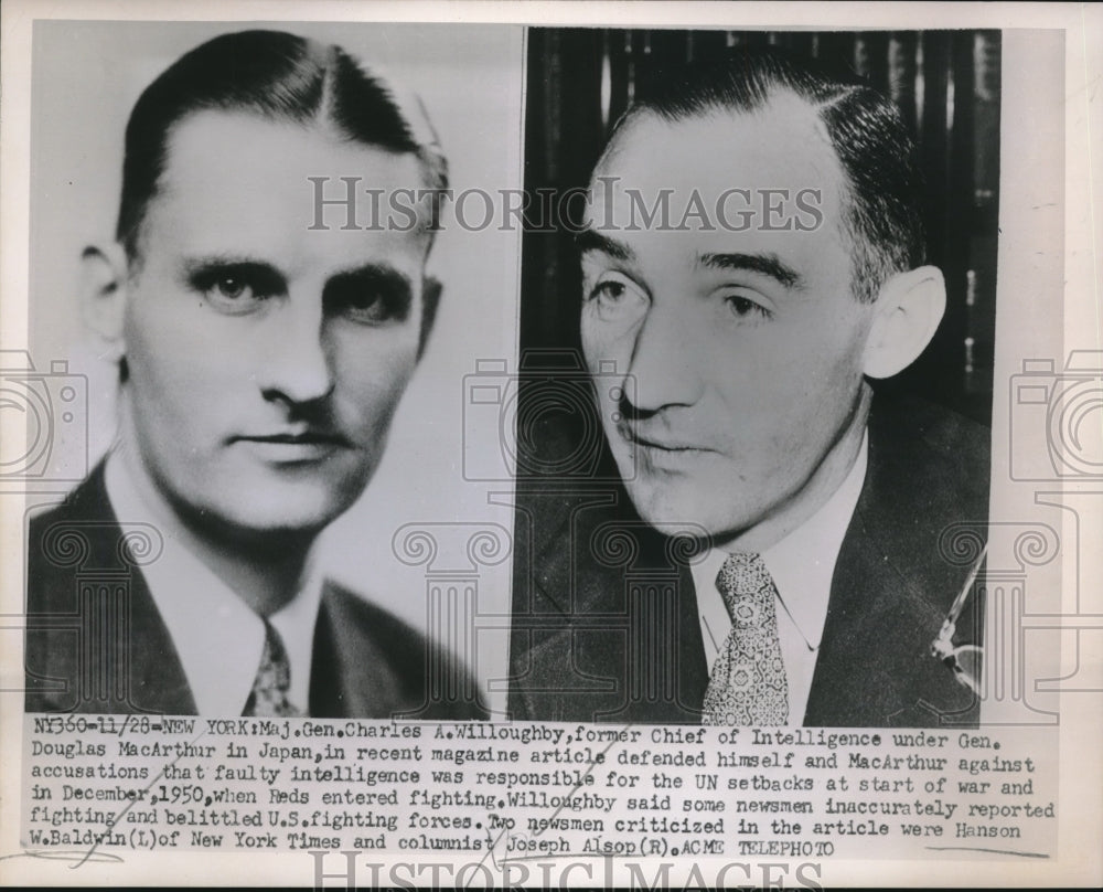 1950 Press Photo Two newsmen Hanson W. Baldwin of New York Times & Joseph Alsop. - Historic Images