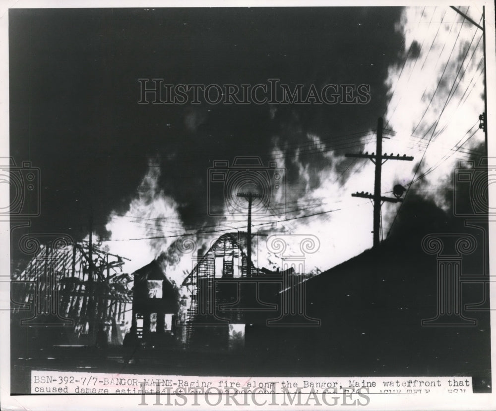 1949 Press Photo Bangor Maine raging fire - Historic Images