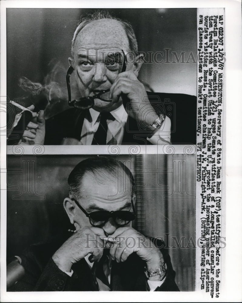 1967 Press Photo Sec of State Dean Rusk testifies to Senate Foreign Relations - Historic Images