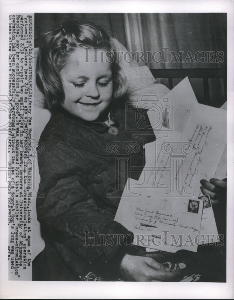 1955 Press Photo Penny Rae Raymonds Cross-Circulation Operation - Historic Images