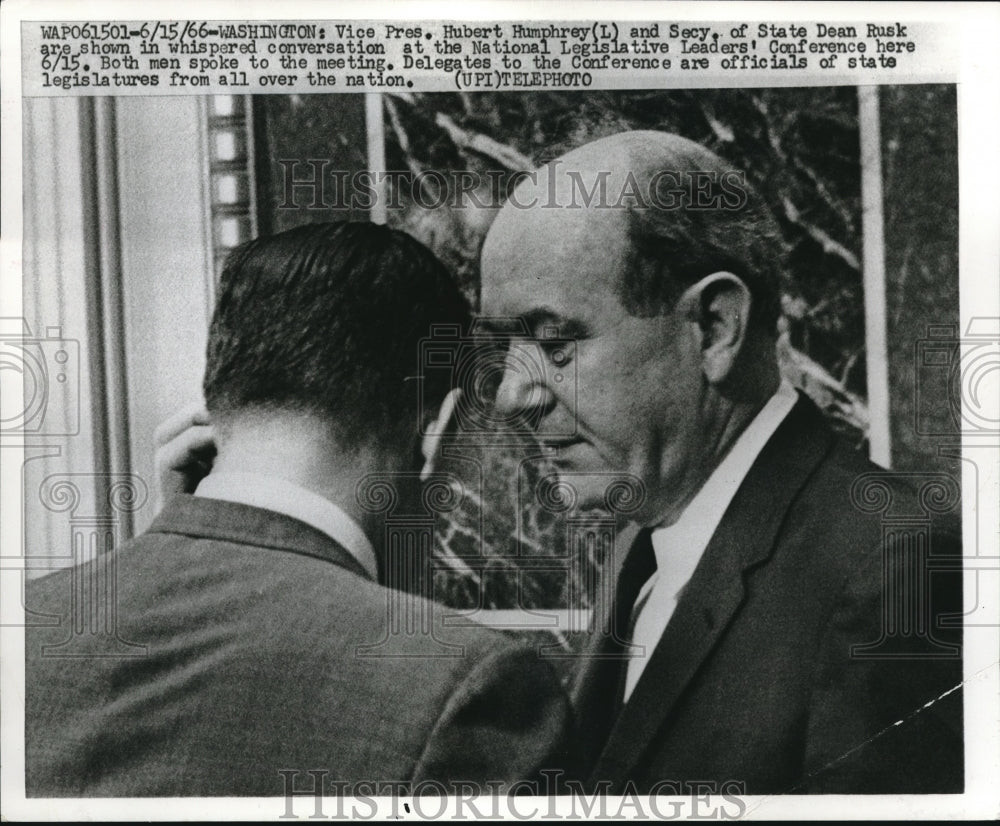 1966 Press Photo Secretary Of State Dean Rusk With Vice Prez Hubert Humphrey - Historic Images