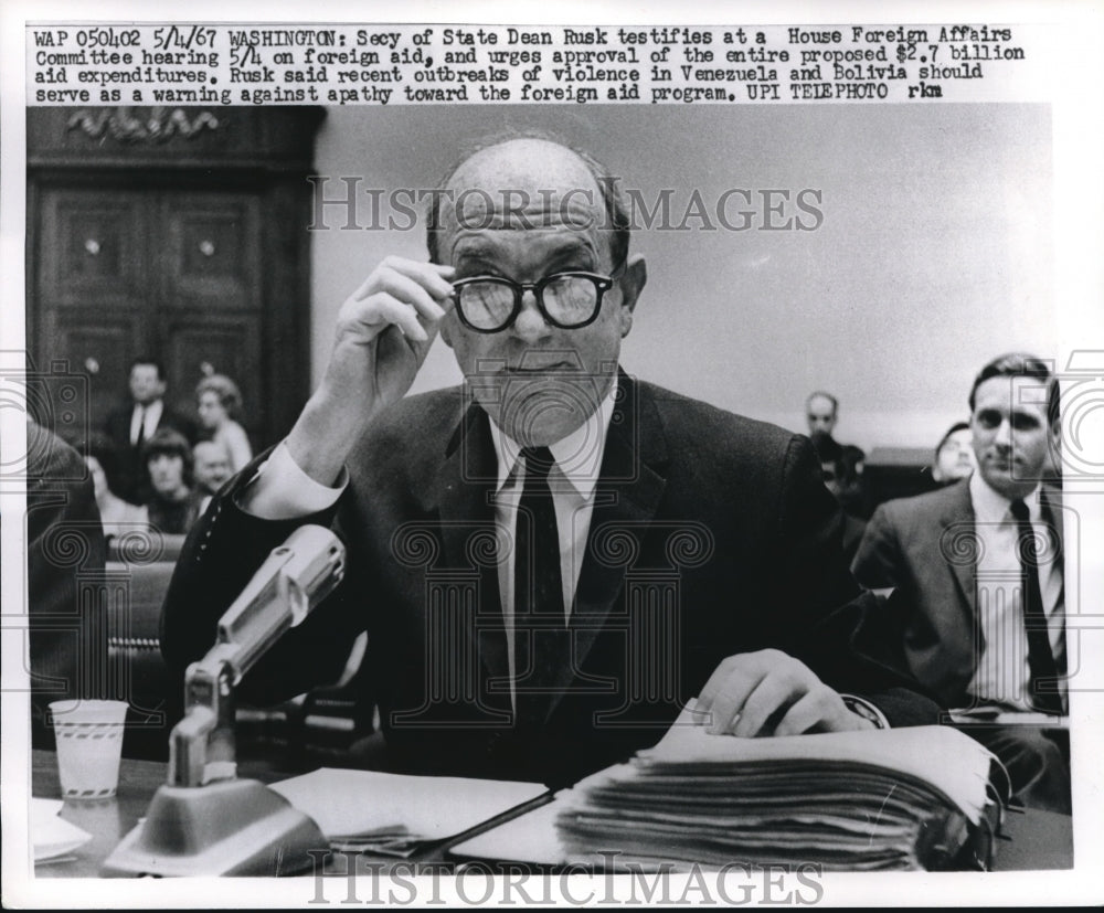 1967 Secretary Of State Dean Rusk Speaks To House Foreign Affairs - Historic Images