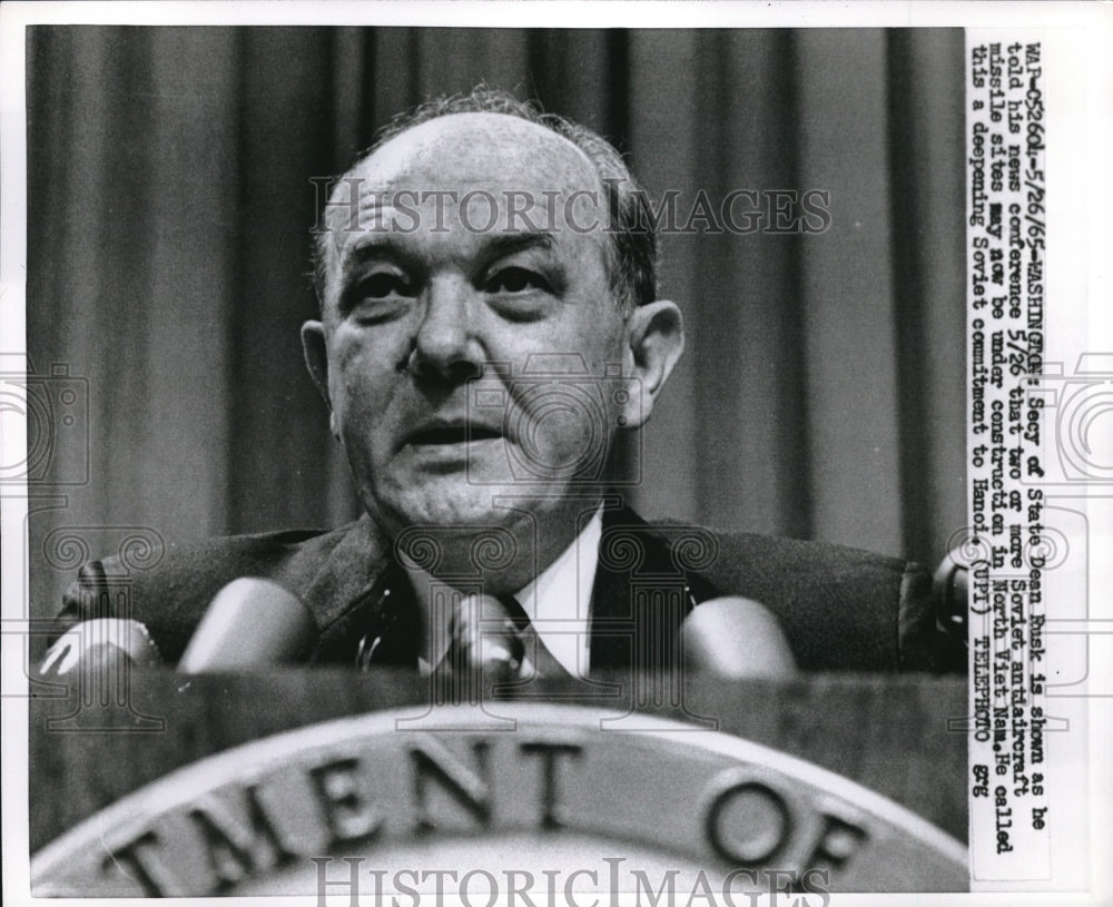 1965 Press Photo Sec. of State Dean Rusk-Historic Images