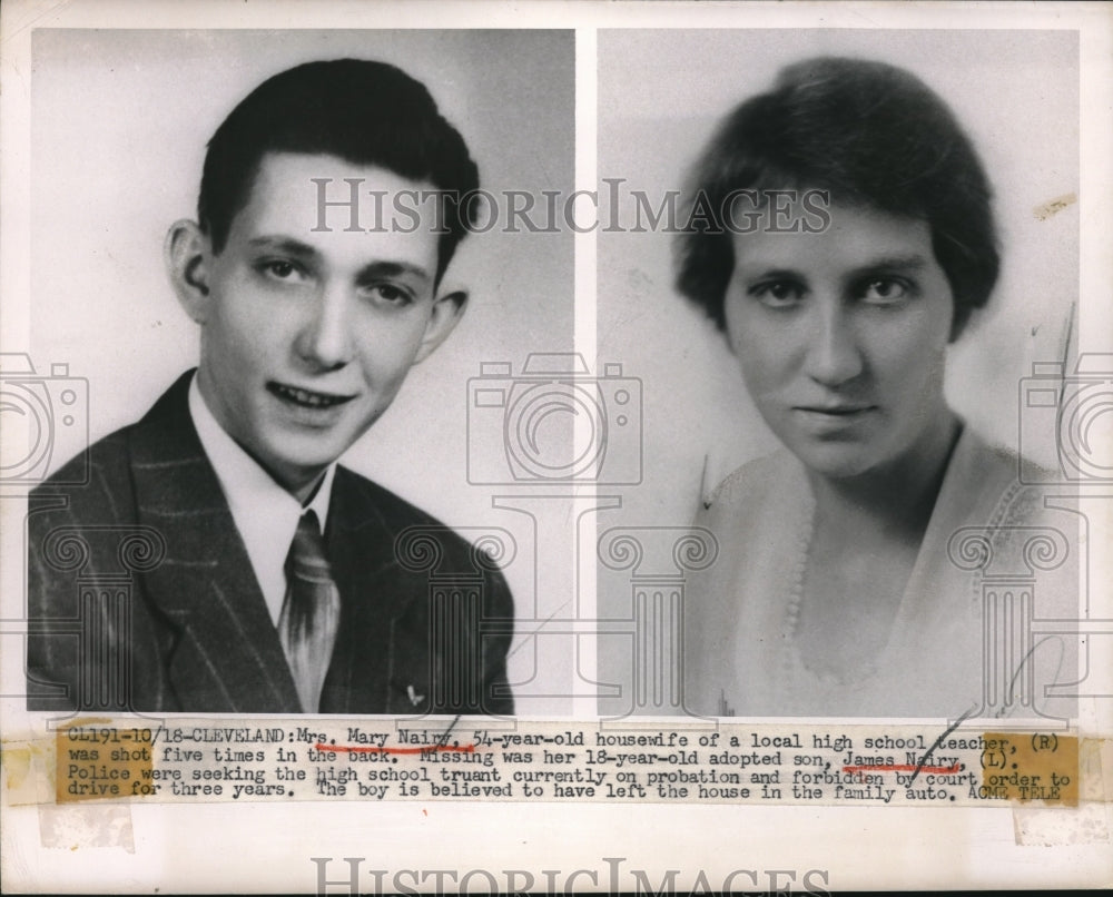 1949 Press Photo Mary Nairy Murdered Housewife And Suspect Adopted Son James - Historic Images
