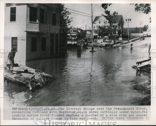 1954 Press Photo The Presumpscot river flooded in Main - Historic Images