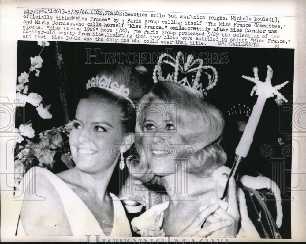 1966 Press Photo Miss France Michele Boule, Miss Europe Maria Dornier - Historic Images