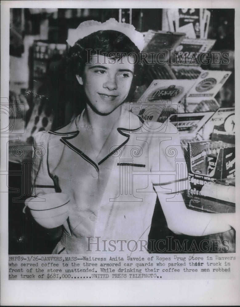 1952 Press Photo Waitress Anita Savoie of Ropes Drug Store - Historic Images