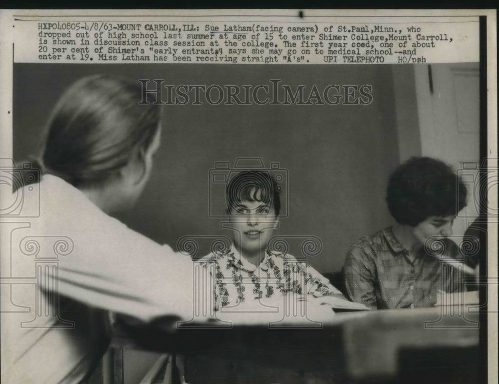 1963 Press Photo Sue Latham,15, dropped out of high school to enter College. - Historic Images