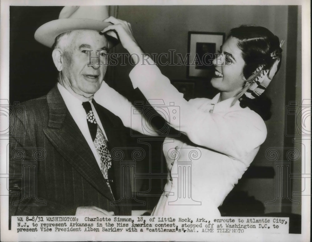 1951 Miss Arkansas Charlotte Simmon with Vice Pres. Alben Berkley-Historic Images