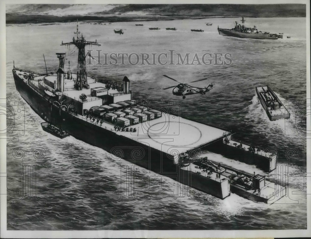 1961 Press Photo British Navy&#39;s new assault ship artist&#39;s conception-Historic Images