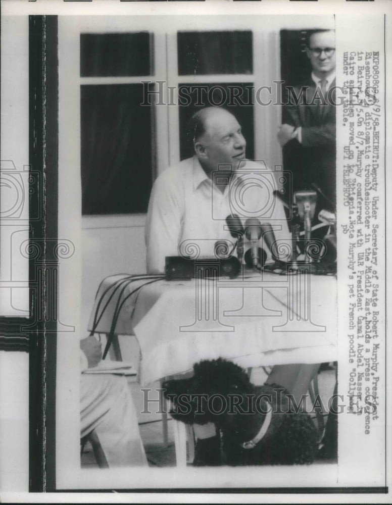 1958 Press Photo Secretary Of State Robert Murphy, President Eisenhower - Historic Images