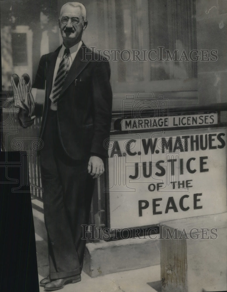 1934 A. C. W. Mathues With Bargain Advertisement Sign - Historic Images