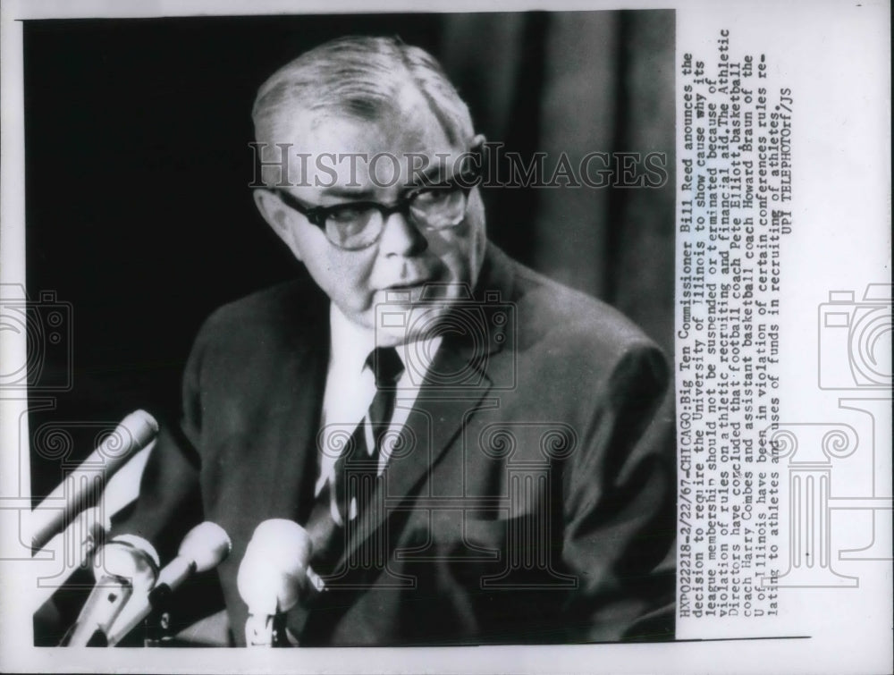 1967 Big Ten Commissioner Bill Reed Illinois Reprimand Announcement - Historic Images