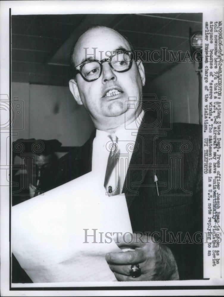 1962 Press Photo State Department Press Officer Joseph Reap - Historic Images