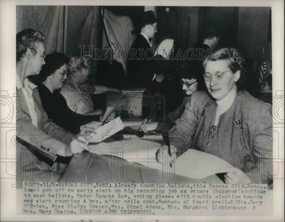 1948 Press Photo Kansas City Election Board Workers Counting Ballots - Historic Images