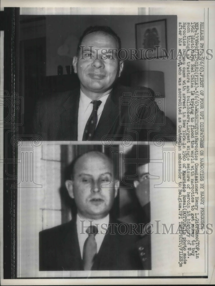 1963 Press Photo D.C. Narcotics Comm. HL Giordino &amp; Mauricio Rosal, arrested - Historic Images