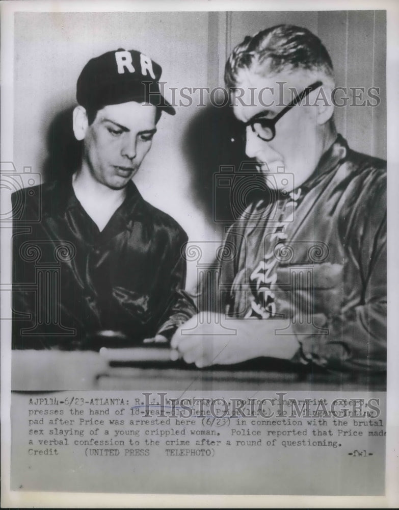 1953 Press Photo Gene Price Age 18 Being Fingerprinted&amp; Booked for Attack of Gir - Historic Images