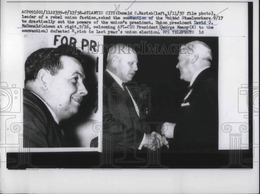 1958 Press Photo Rebel union faction leader Donald C. Rarick, Union president - Historic Images