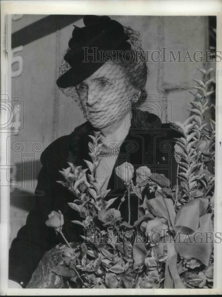 1943 Mrs. Jesse Jones in sponsor's enclosure at the launching - Historic Images