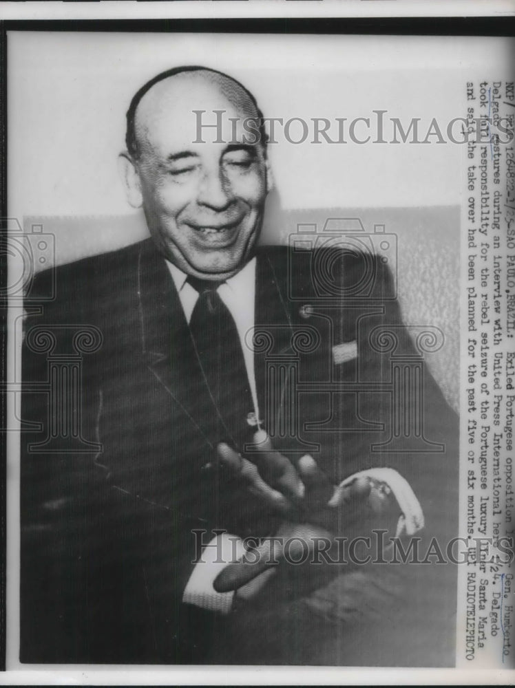 1961 Press Photo Sao Paulo, Brazil, Exiled portugese Gen Humberto Delgado - Historic Images