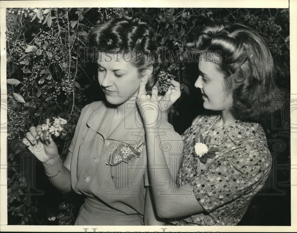 1938 Press Photo Miami girls use an Egyptian Henna plant in their backyard - Historic Images